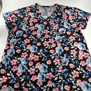 Rx Gear Women’s Floral Scrub Top Short Sleeve V-Neck 2 Pocket Nurse Workwear